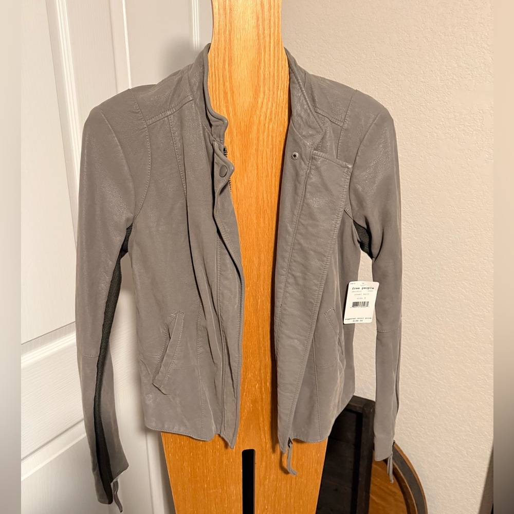 Free People Women's Grey Leather Jacket